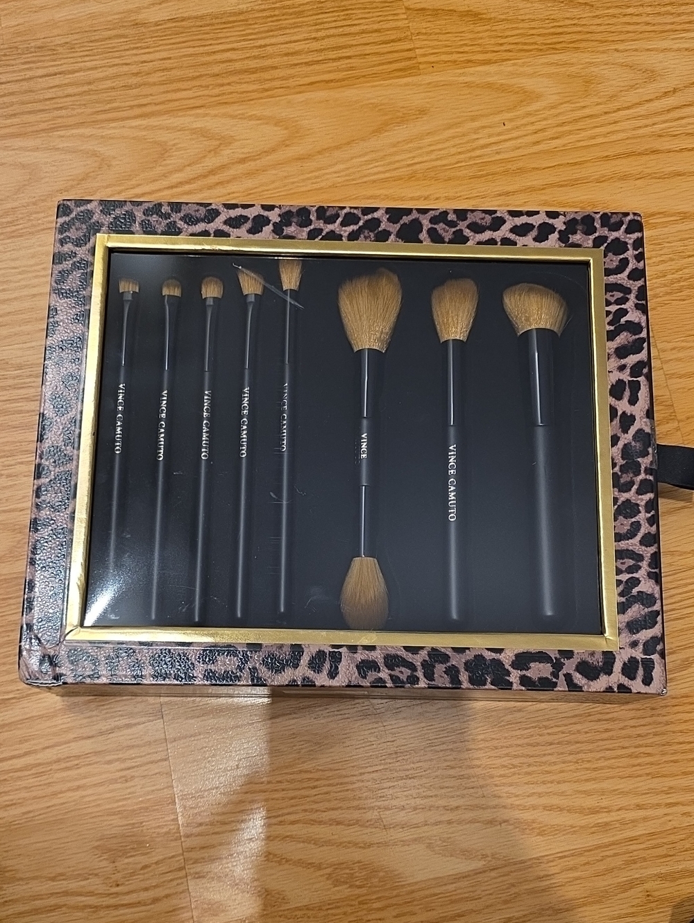 Vince Camuto Black & Brown Makeup Brush Set - Leopard-Print Box